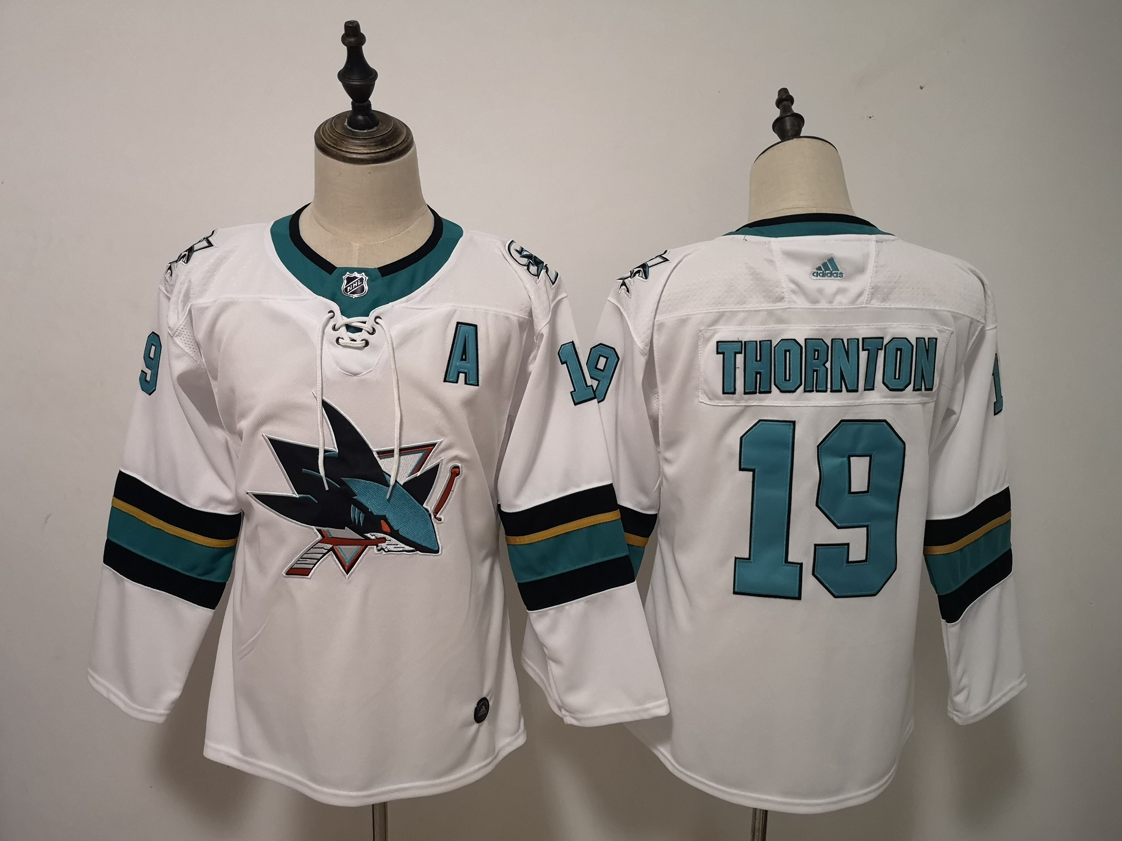 Women San Jose Sharks #19 Thornton White Adidas Stitched NHL Jersey